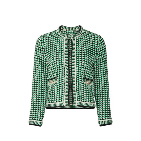Maje Maneflanne Green Tweed Long Sleeve Preppy Cardigan Jacket Size Small - Picture 5 of 16